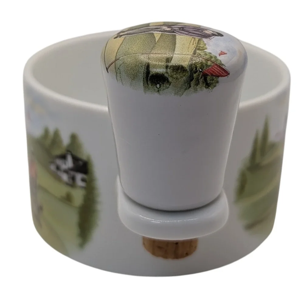 Liette Int‎ Wine Bottle Coaster and Stopper Hand Decorated Porcelain Golf Scene